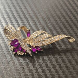 Elegant Gold and Purple Crystal Brooch